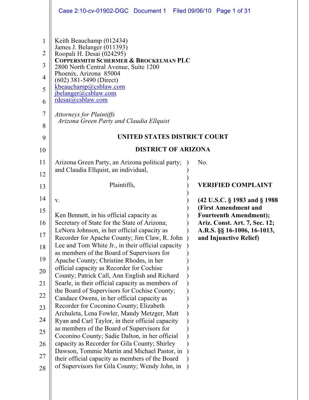 Case 2:10-Cv-01902-DGC Document 1 Filed 09/06/10 Page 1 of 31