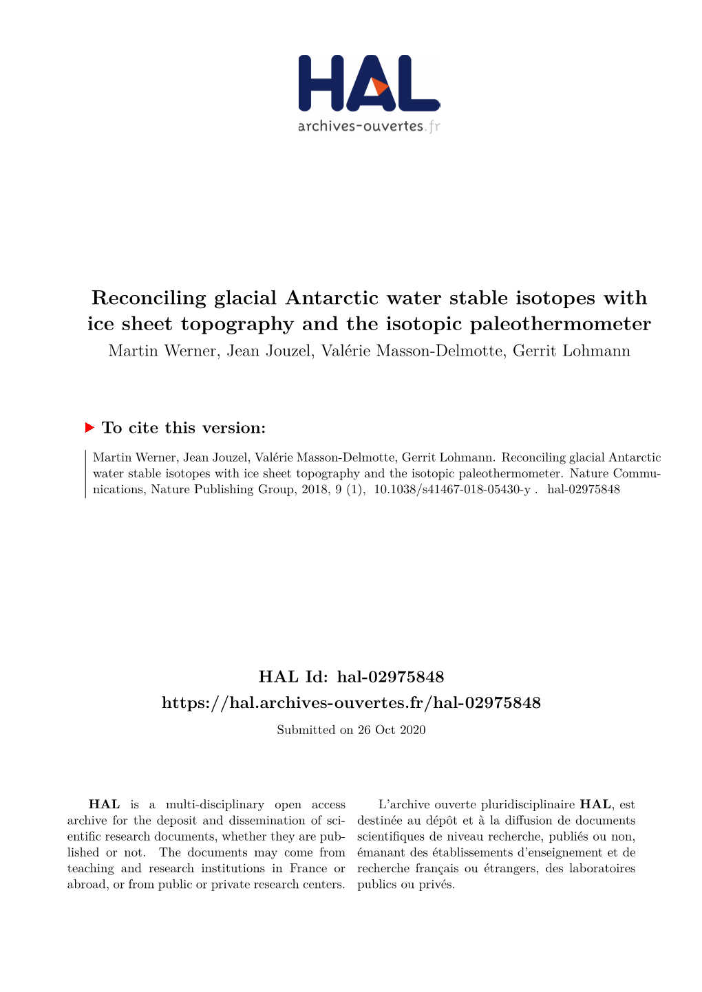 Reconciling Glacial Antarctic Water Stable