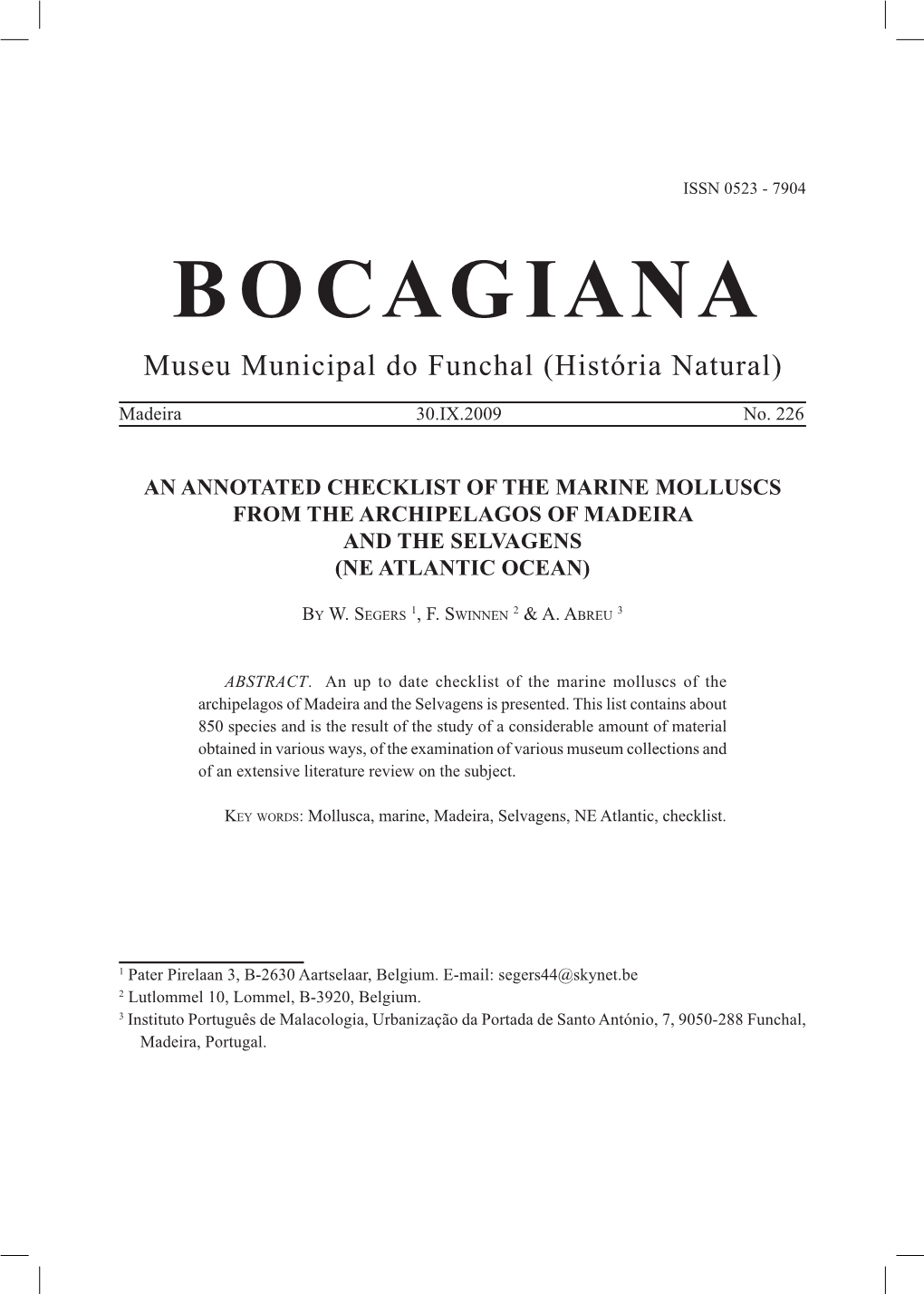 "Boletim Do Museu De História Natural Do Funchal" E "Bocagiana"