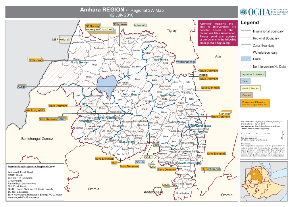 Amhara REGION - Regional 3W Map 02 July 2010