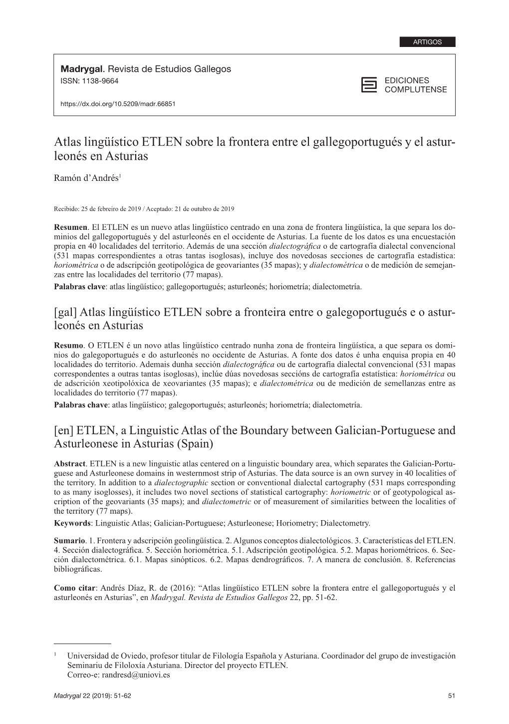 Atlas Lingüístico ETLEN Sobre La Frontera Entre El Gallegoportugués Y El Asturleonés En Asturias”, En Madrygal