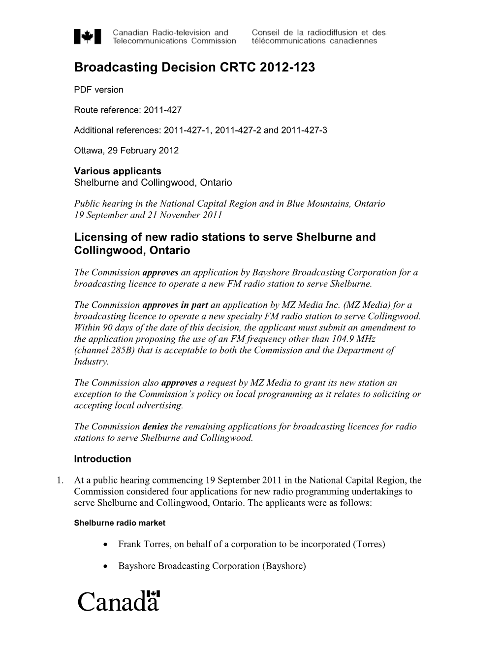 Broadcasting Decision CRTC 2012-123