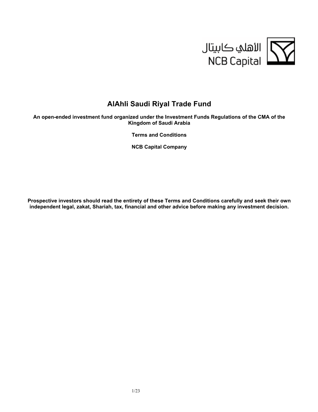 Alahli Saudi Riyal Trade Fund