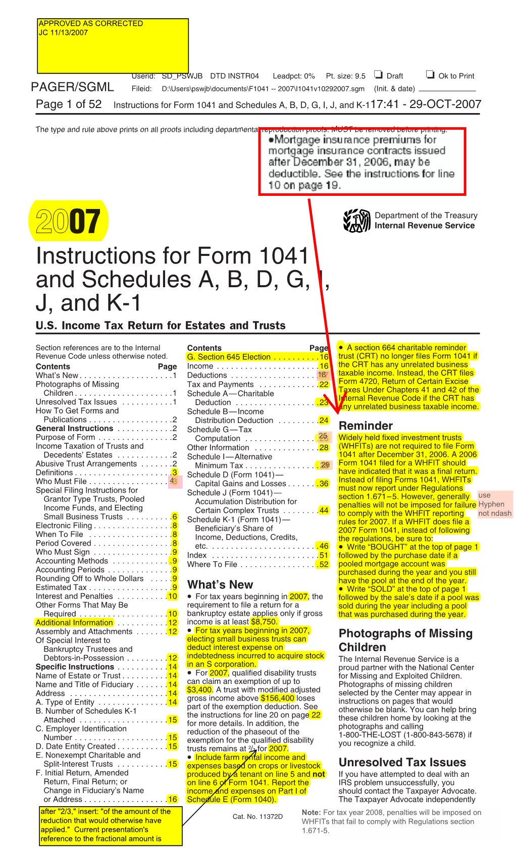 Major Changes to the 2007 Instructions for Form 1041
