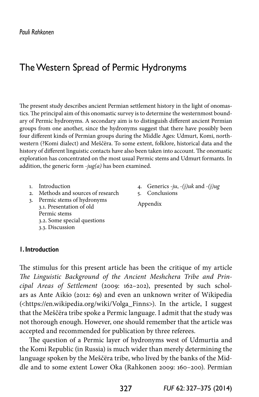 The Western Spread of Permic Hydronyms