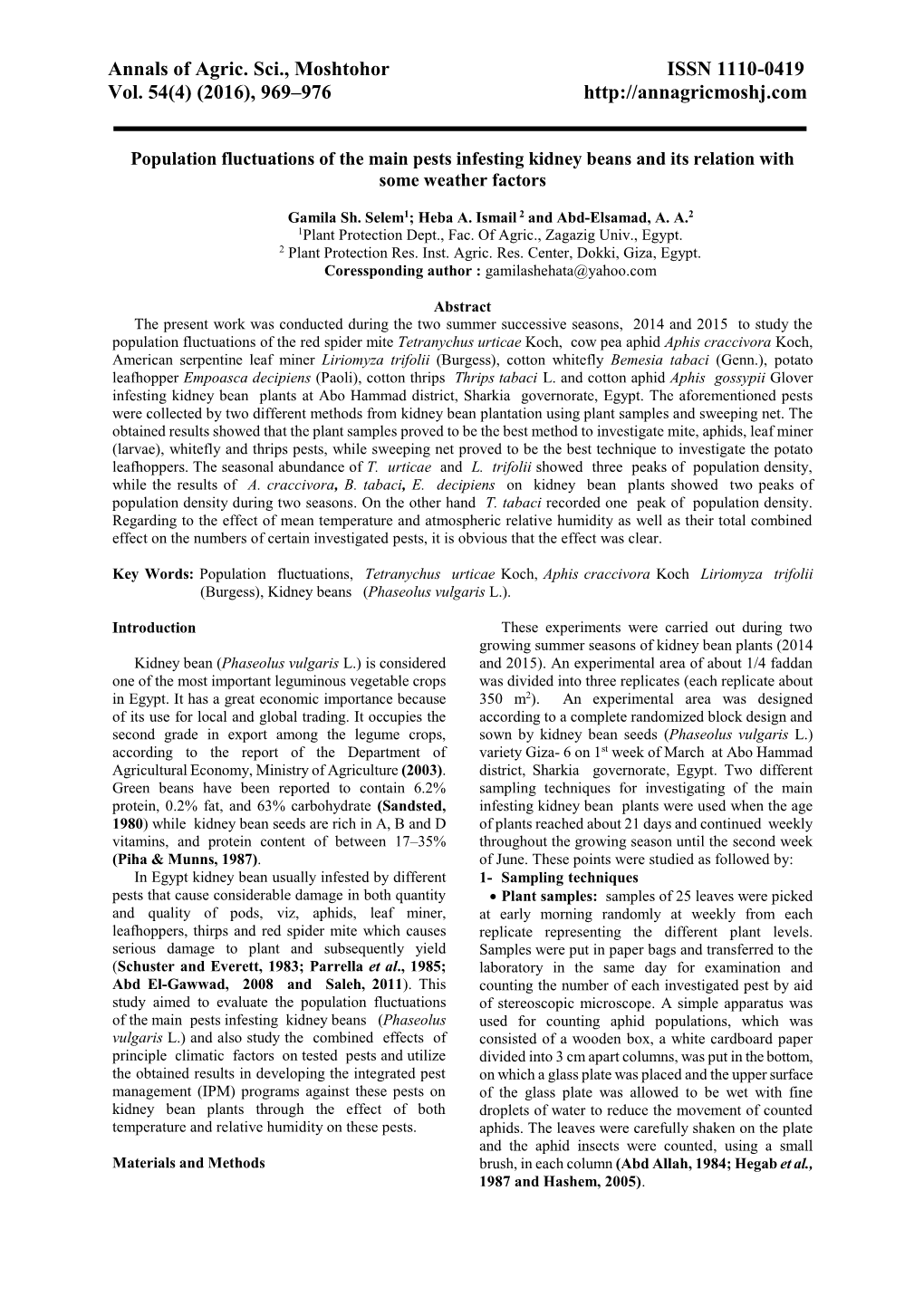 Phaseolus Vulgaris L.)