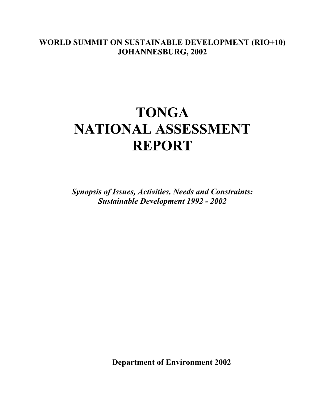 Tonga National Assessment Report