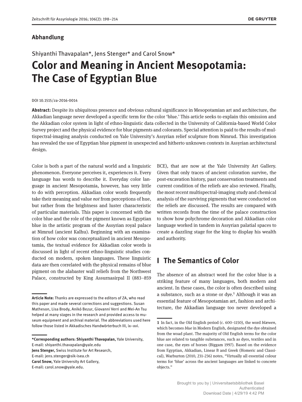 Color and Meaning in Ancient Mesopotamia: the Case of Egyptian Blue