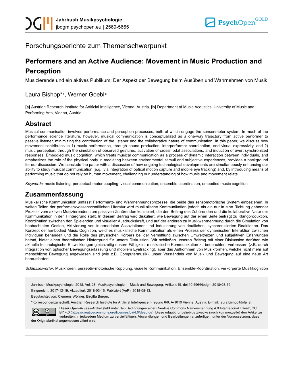 Performers and an Active Audience: Movement in Music Production And