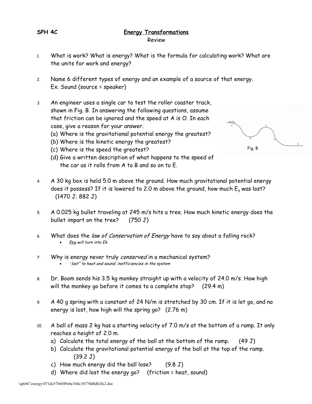 SPH 4C Energy Transformations