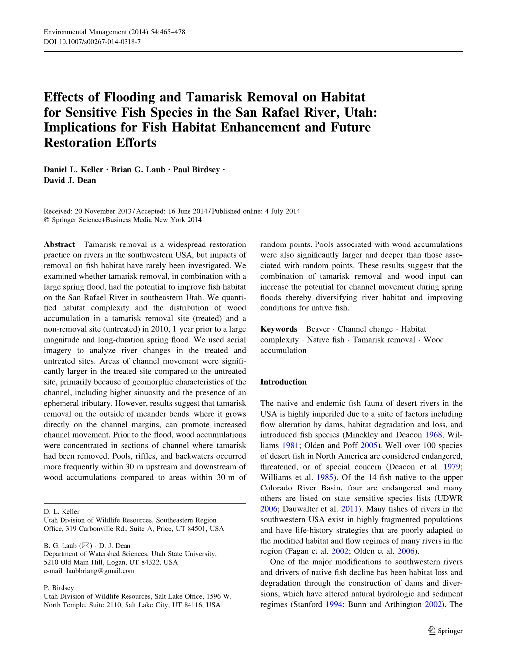 Effects of Flooding and Tamarisk Removal on Habitat in the San Rafael