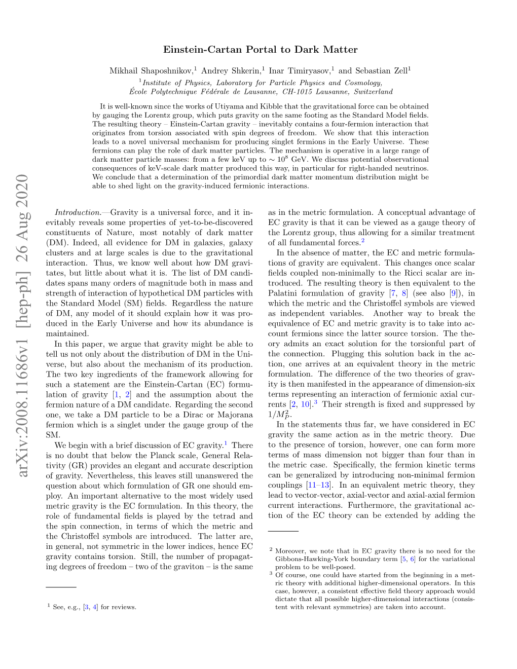 Arxiv:2008.11686V1 [Hep-Ph] 26 Aug 2020 of Gravity