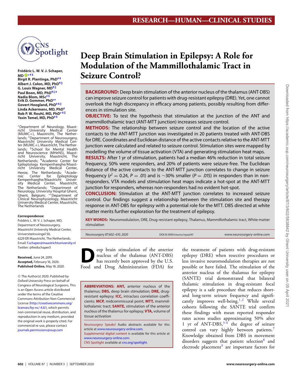 Deep Brain Stimulation in Epilepsy: a Role for Modulation of the Mammillothalamic Tract in Frédéric L
