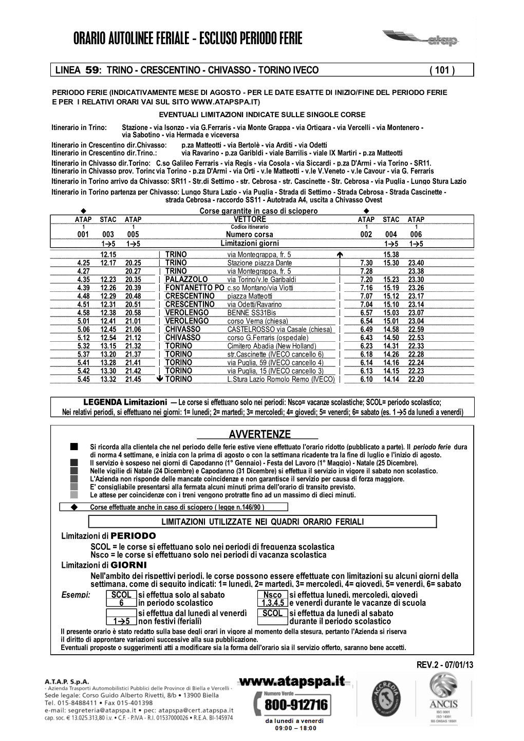 Orario Autolinee Feriale - Escluso Periodo Ferie