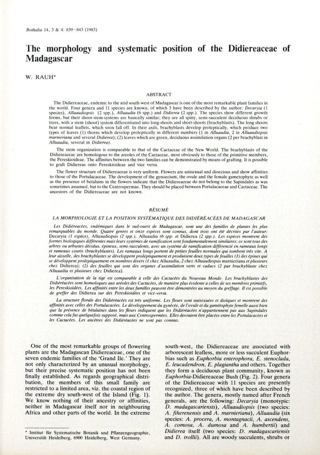 The Morphology and Systematic Position of the Didiereaceae of Madagascar