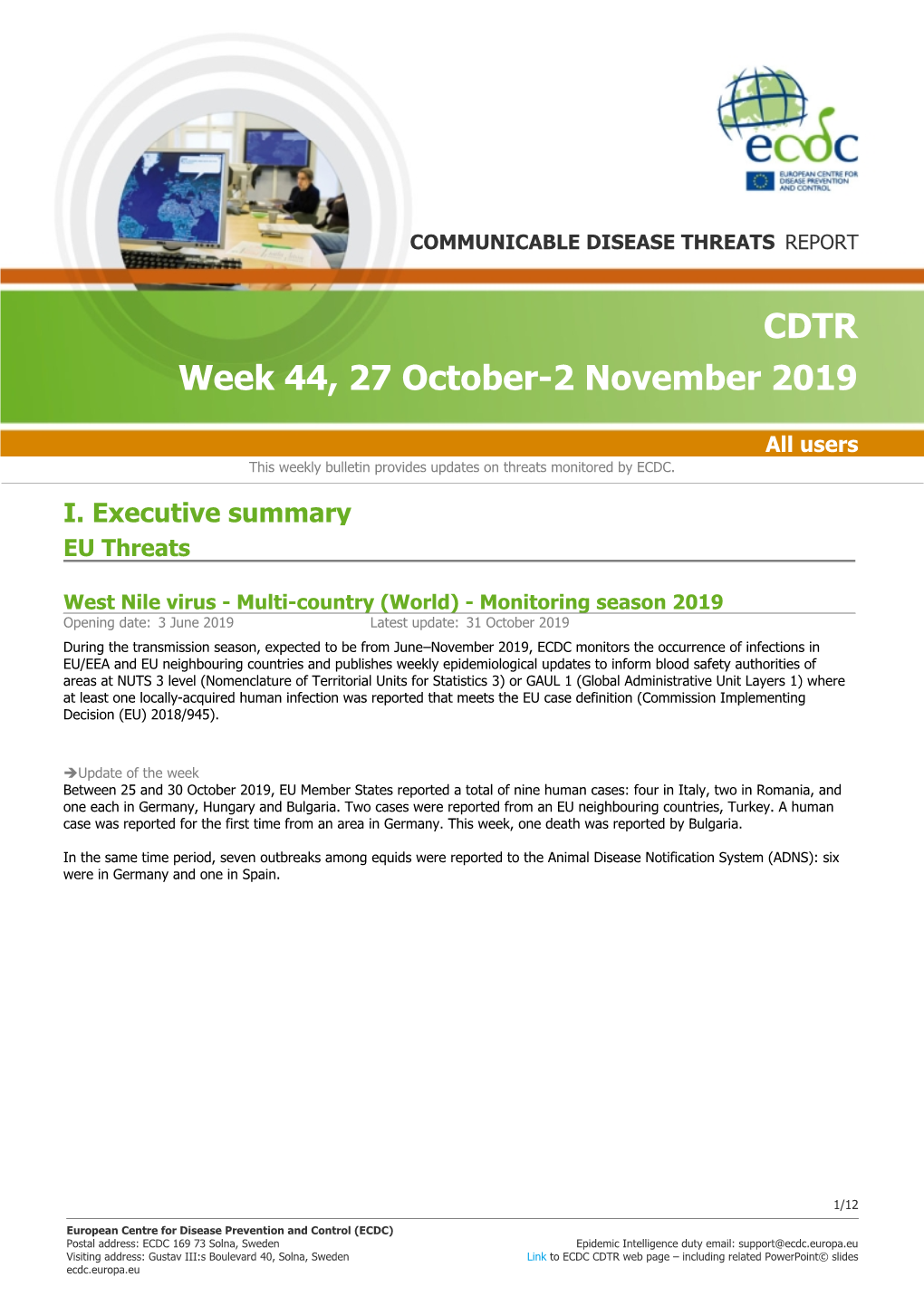 Week 44, 27 October-2 November 2019 CDTR