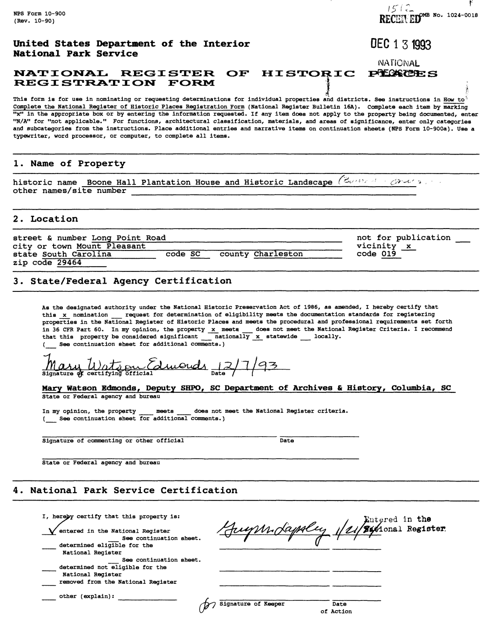 Nat I O1st Aj1. Register of Historic Sheet