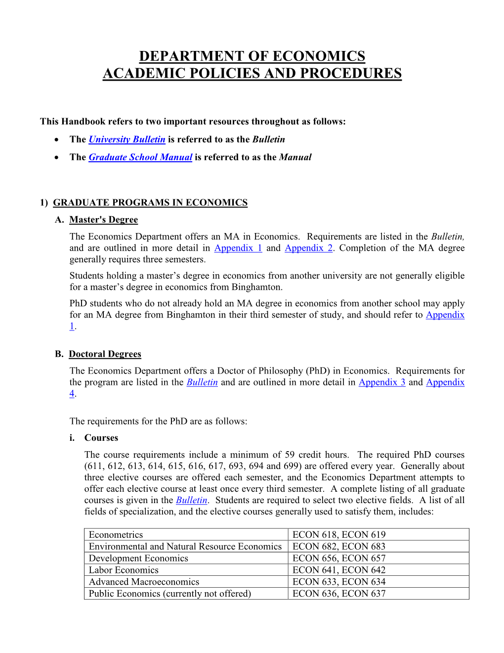 Department of Economics Academic Policies and Procedures