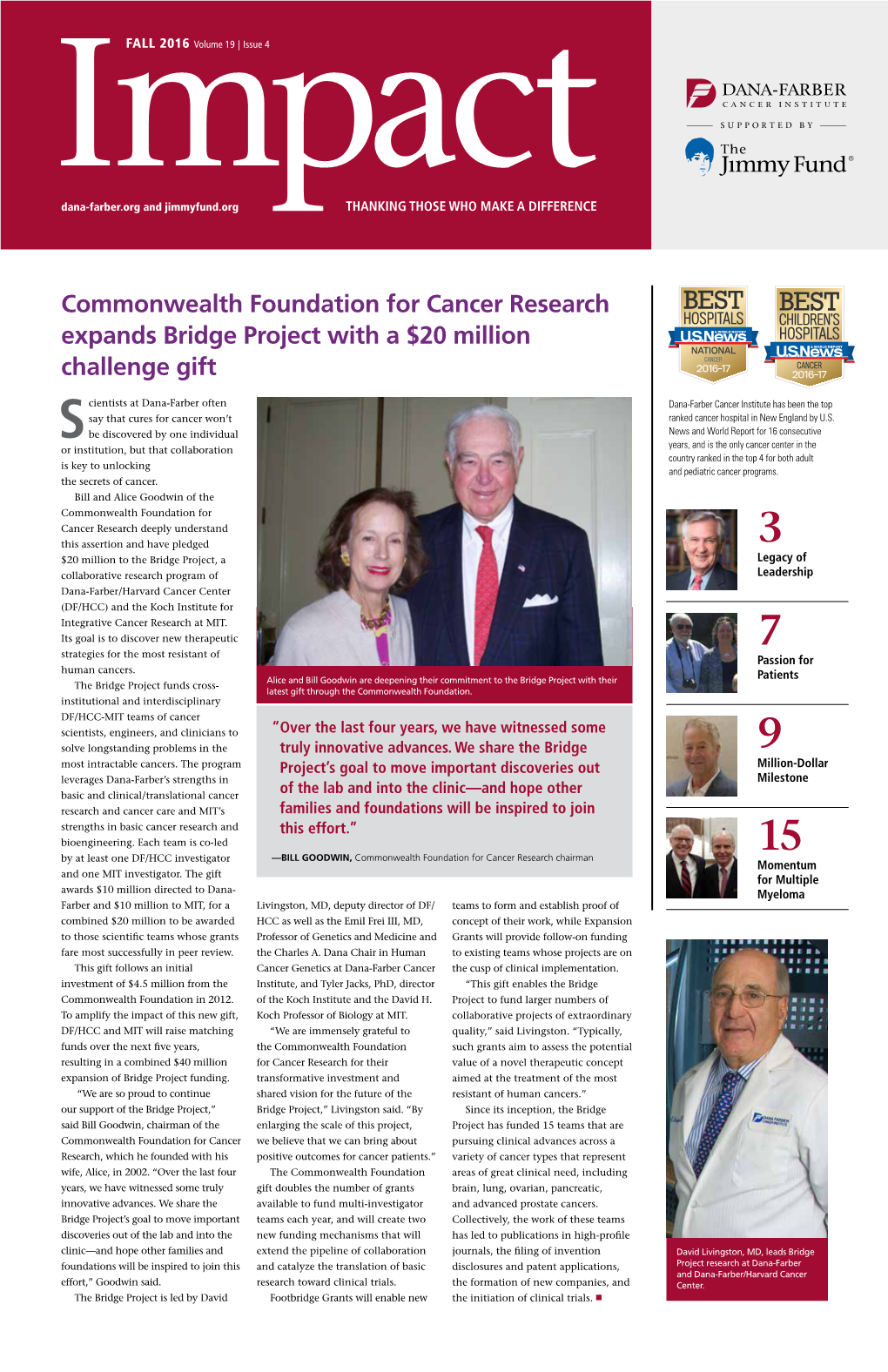 Commonwealth Foundation for Cancer Research Expands Bridge Project with a $20 Million ­Challenge Gift