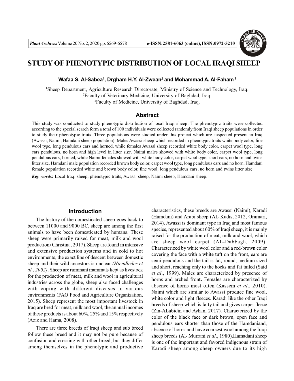 Study of Phenotypic Distribution of Local Iraqi Sheep