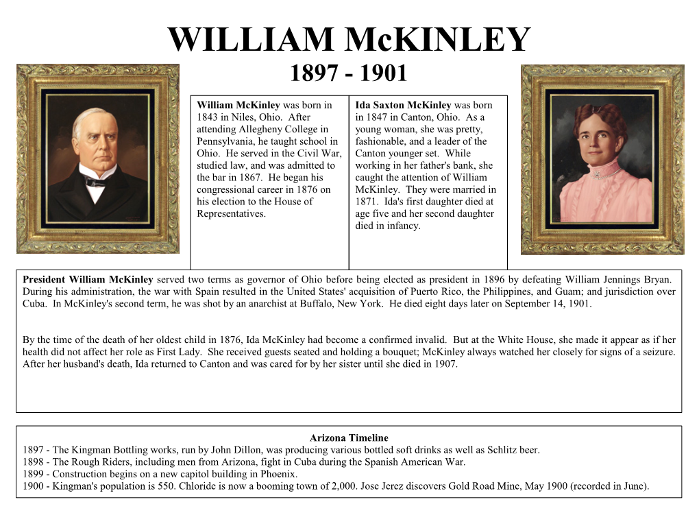WILLIAM Mckinley 1897 - 1901