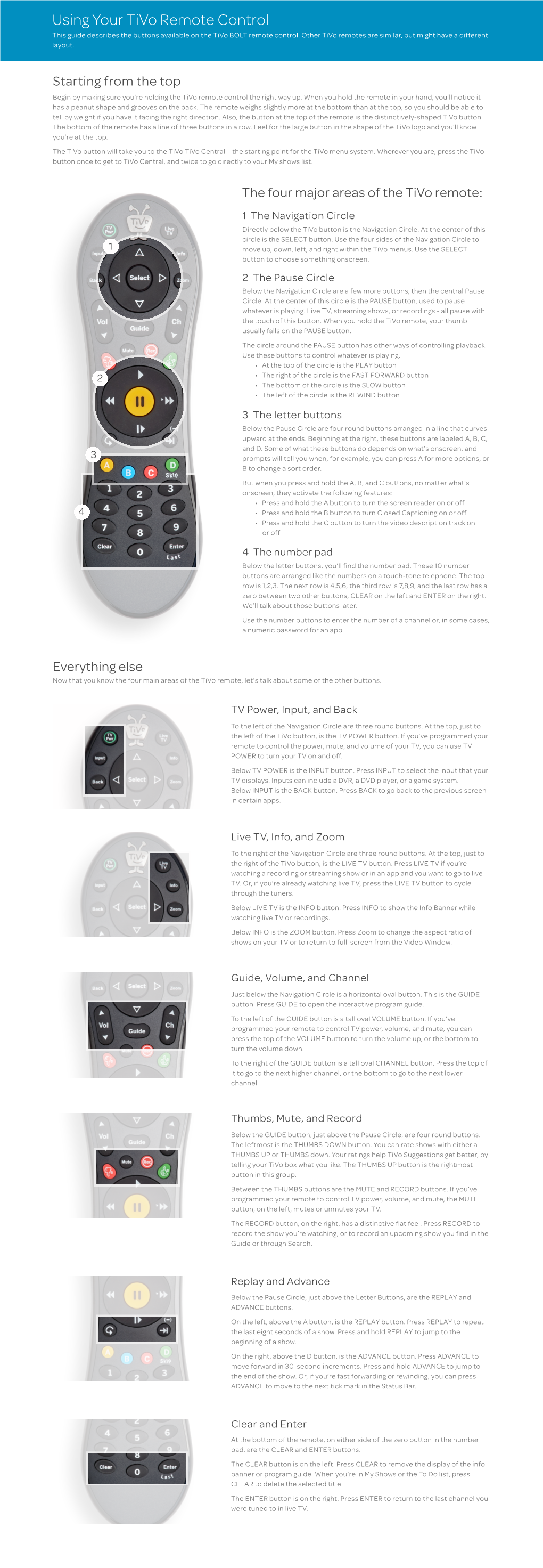 Using Your Tivo Remote Control This Guide Describes the Buttons Available on the Tivo BOLT Remote Control