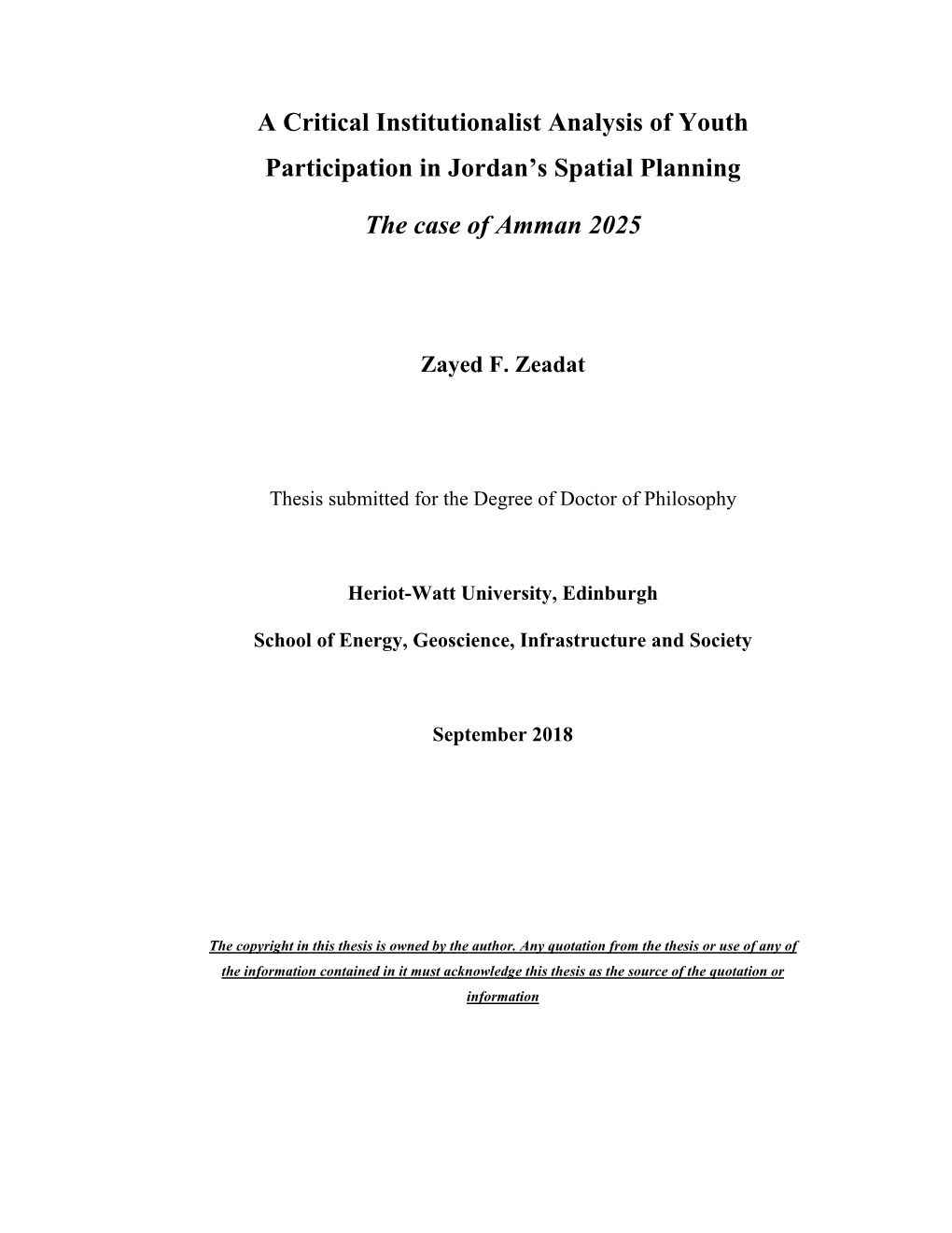 A Critical Institutionalist Analysis of Youth Participation in Jordan's