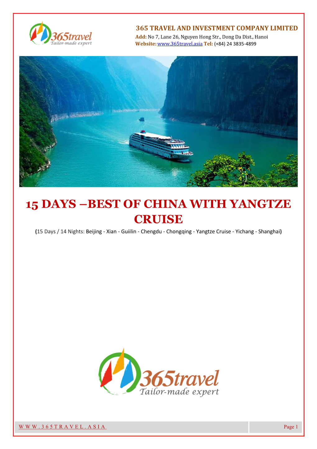 BEST of CHINA with YANGTZE CRUISE (15 Days / 14 Nights: Beijing - Xian - Guiilin - Chengdu - Chongqing - Yangtze Cruise - Yichang - Shanghai)
