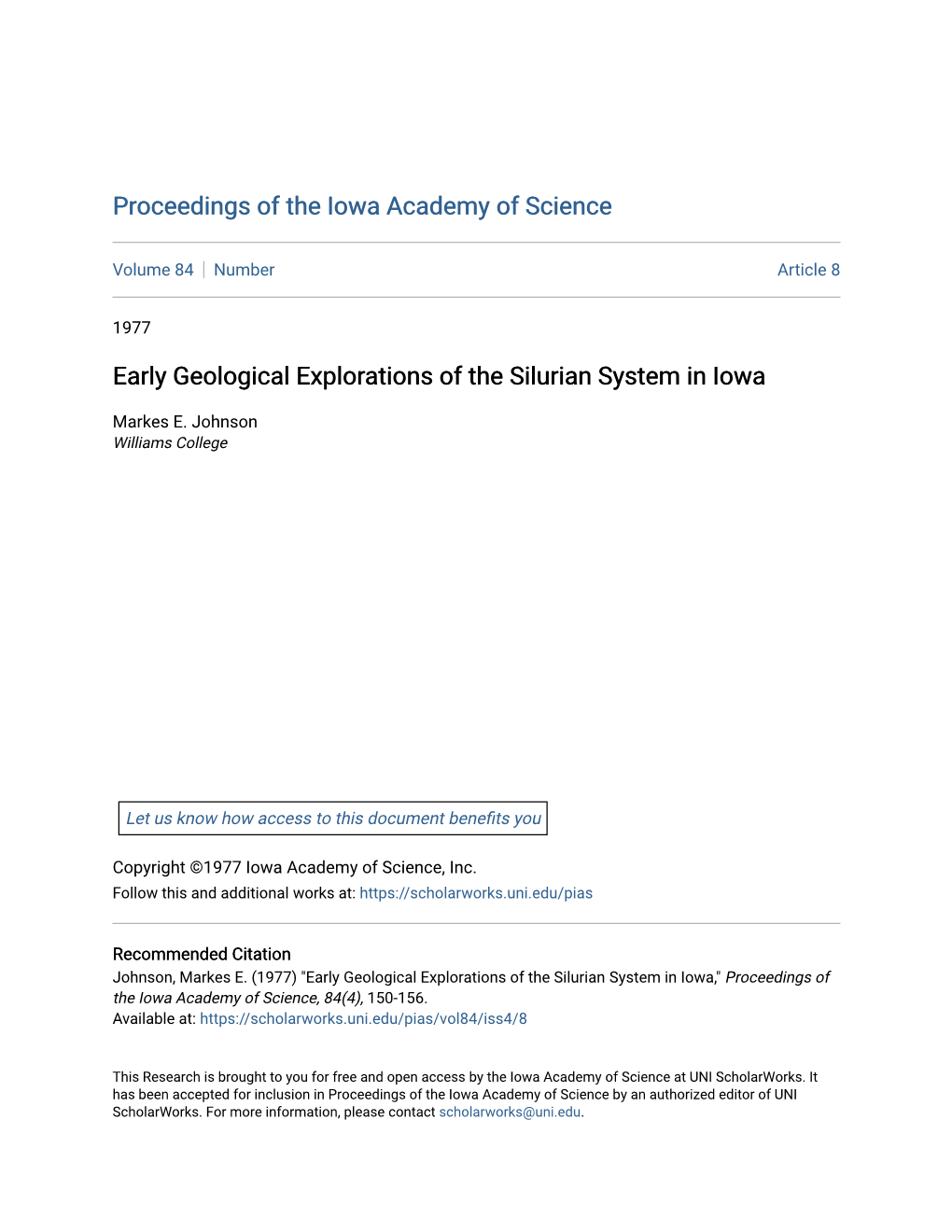 Early Geological Explorations of the Silurian System in Iowa