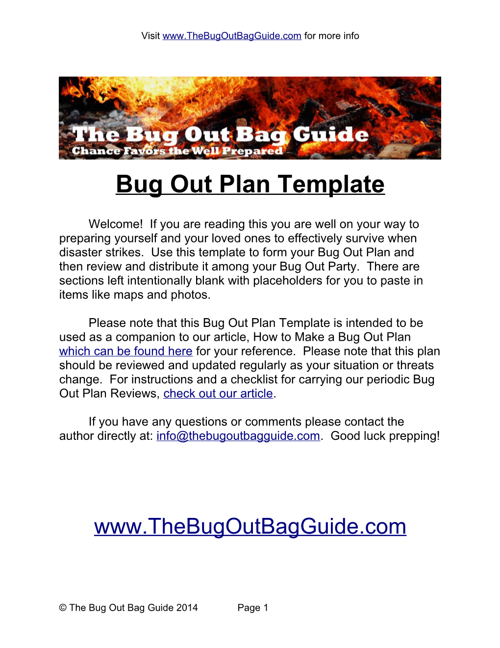 Bug out Plan Template