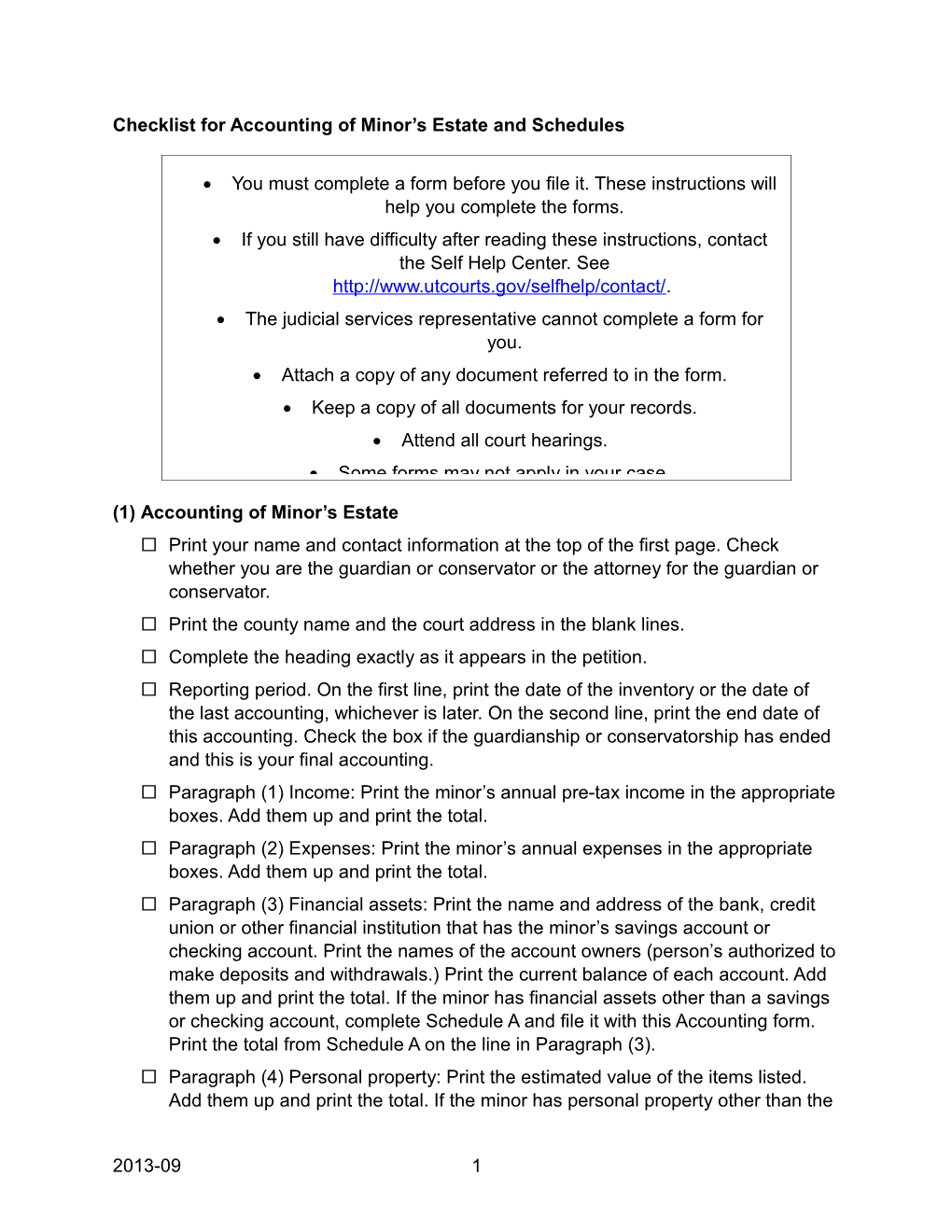 Checklist for Accounting of Minor S Estate and Schedules