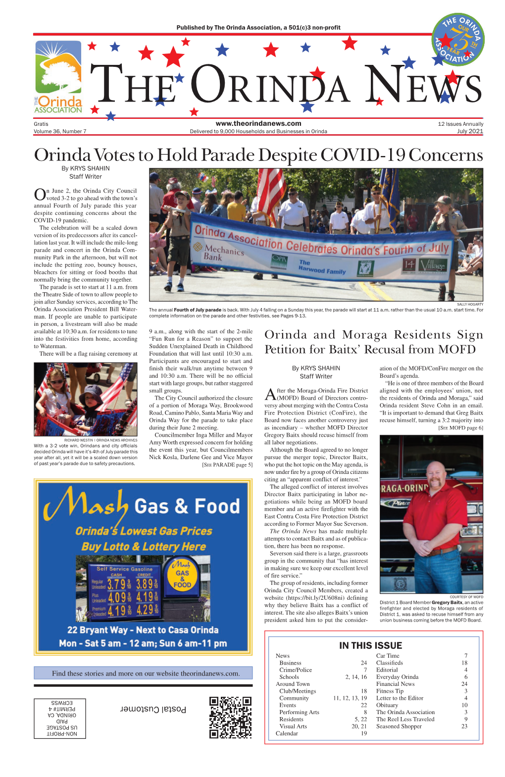 July 2021 Orinda Votes to Hold Parade Despite COVID-19 Concerns by KRYS SHAHIN Staff Writer