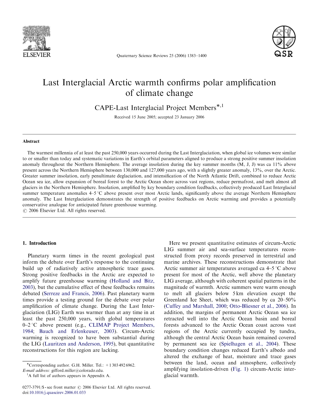 Last Interglacial Arctic Warmth Confirms Polar