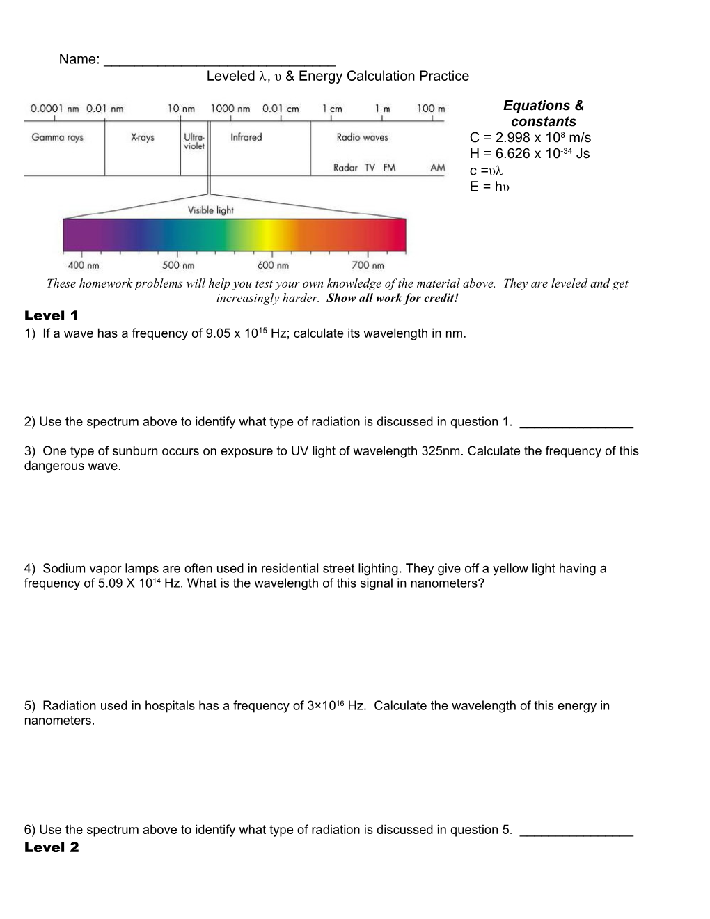 Wavelength, Frequency & Energy of Electromagnetic Radiation