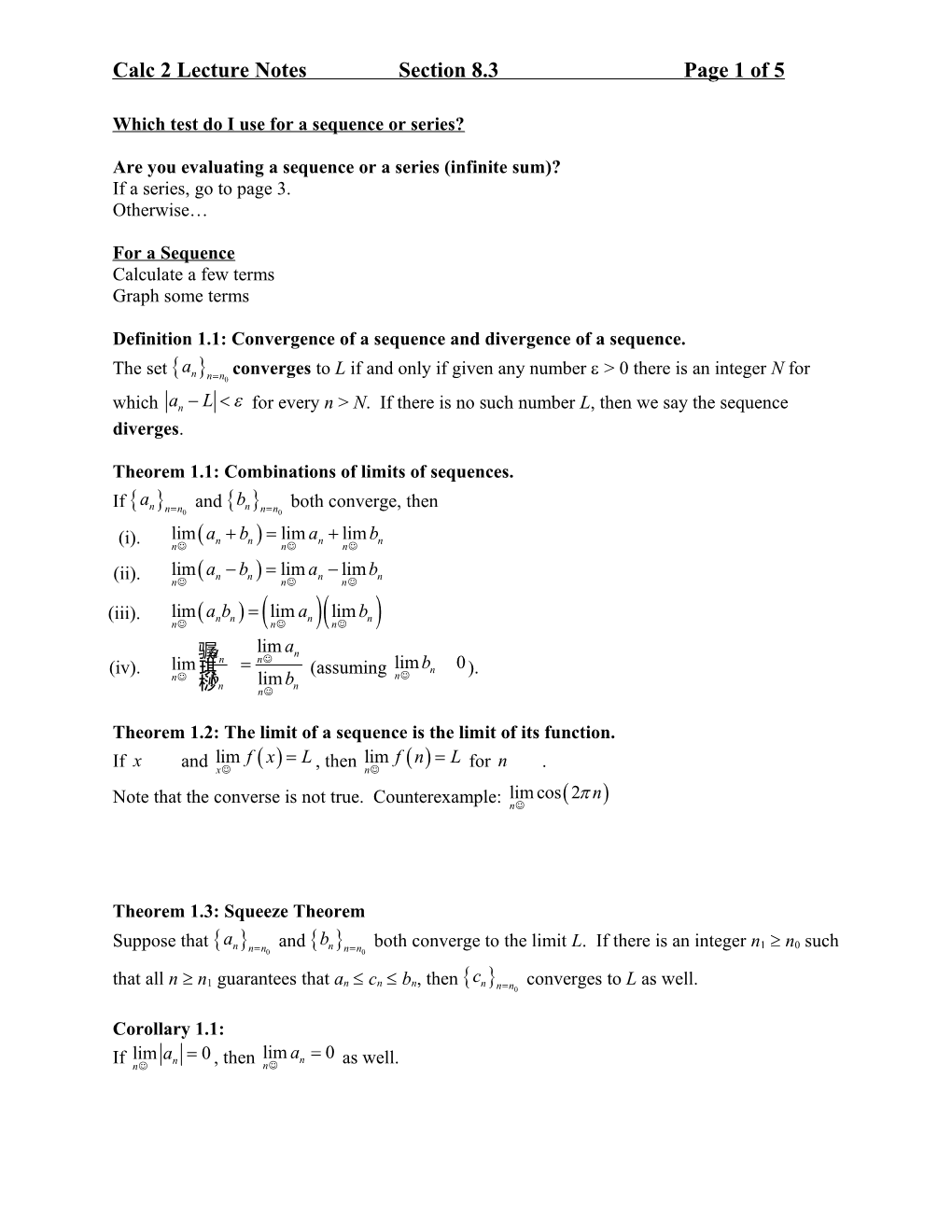 Calculus 2 Lecture Notes, Section 8.3