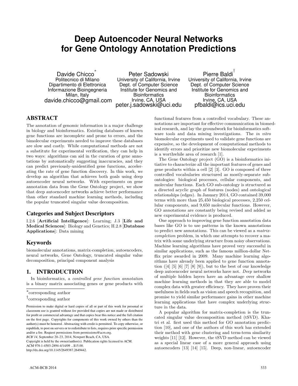 Deep Autoencoder Neural Networks for Gene Ontology Annotation Predictions