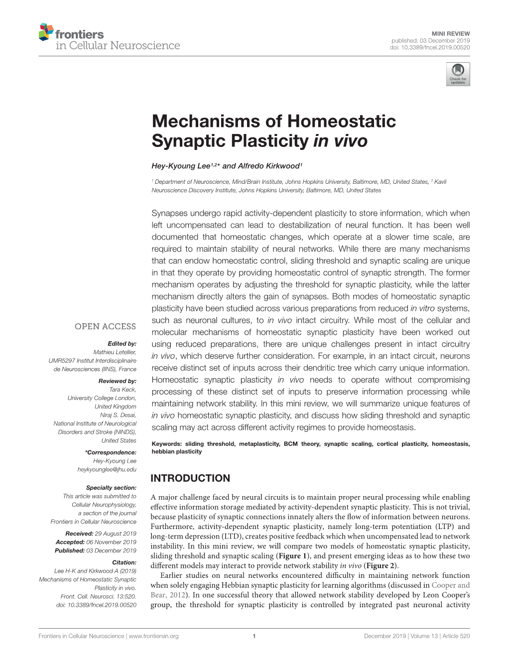 Mechanisms of Homeostatic Synaptic Plasticity in Vivo