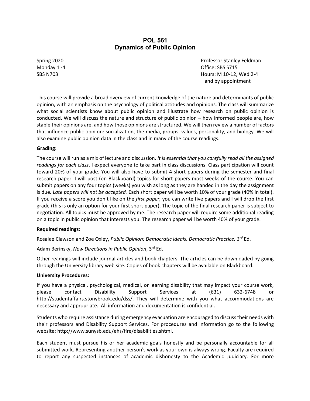 POL 561 Dynamics of Public Opinion