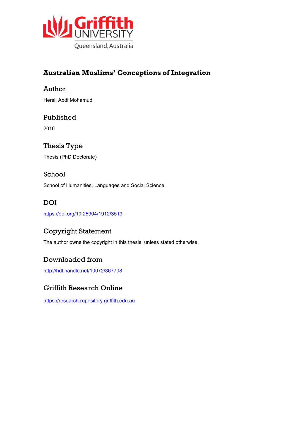 Australian Muslims' Conceptions of Integration