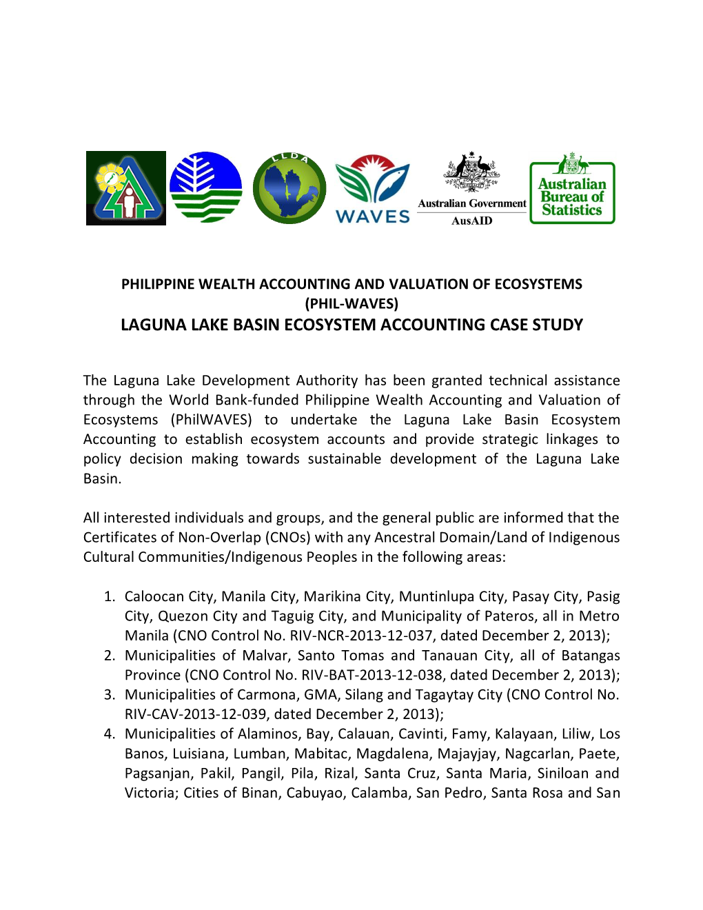 Laguna Lake Basin Ecosystem Accounting Case Study