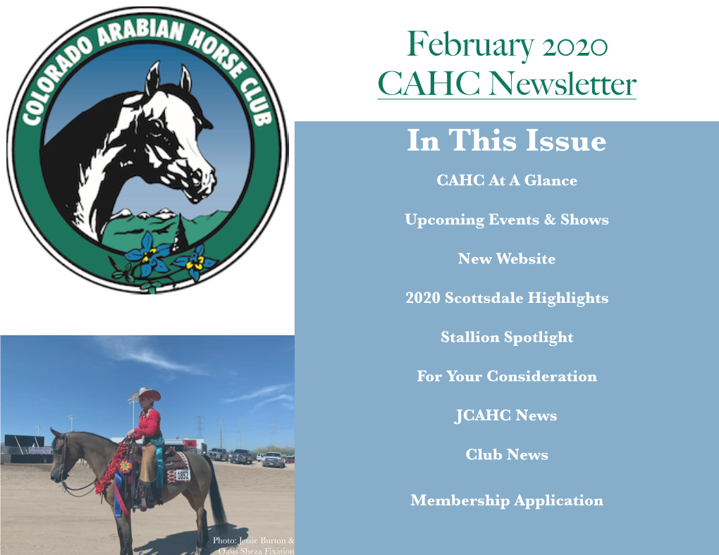 February 2020 CAHC Newsletter in This Issue CAHC at a Glance
