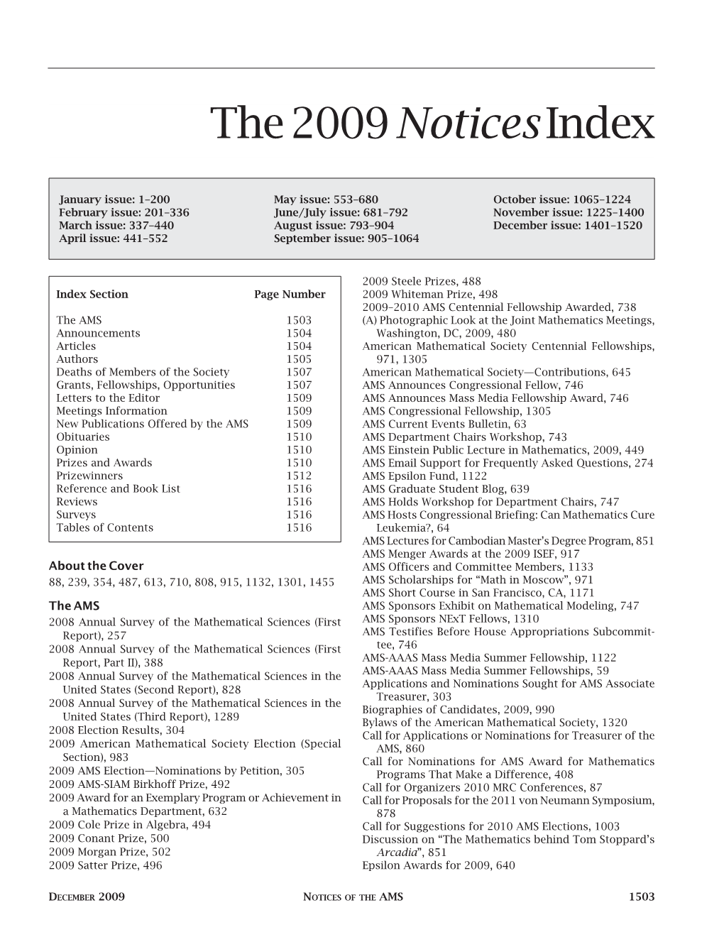 The 2009 Noticesindex