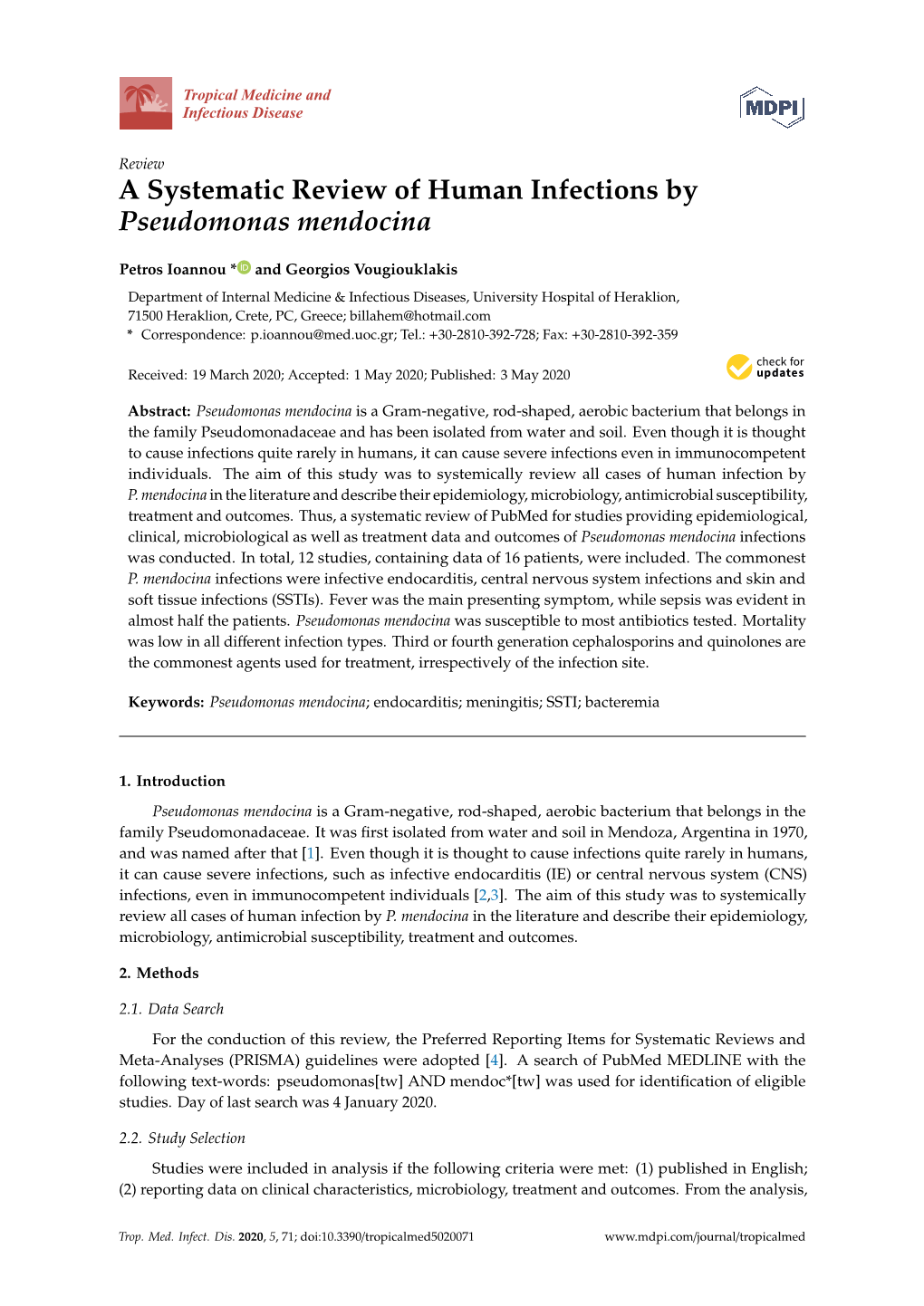 A Systematic Review of Human Infections by Pseudomonas Mendocina