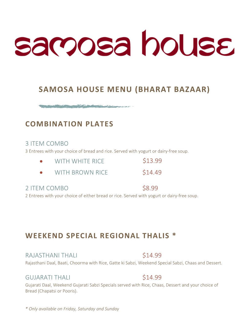 Samosa House Menu (Bharat Bazaar)