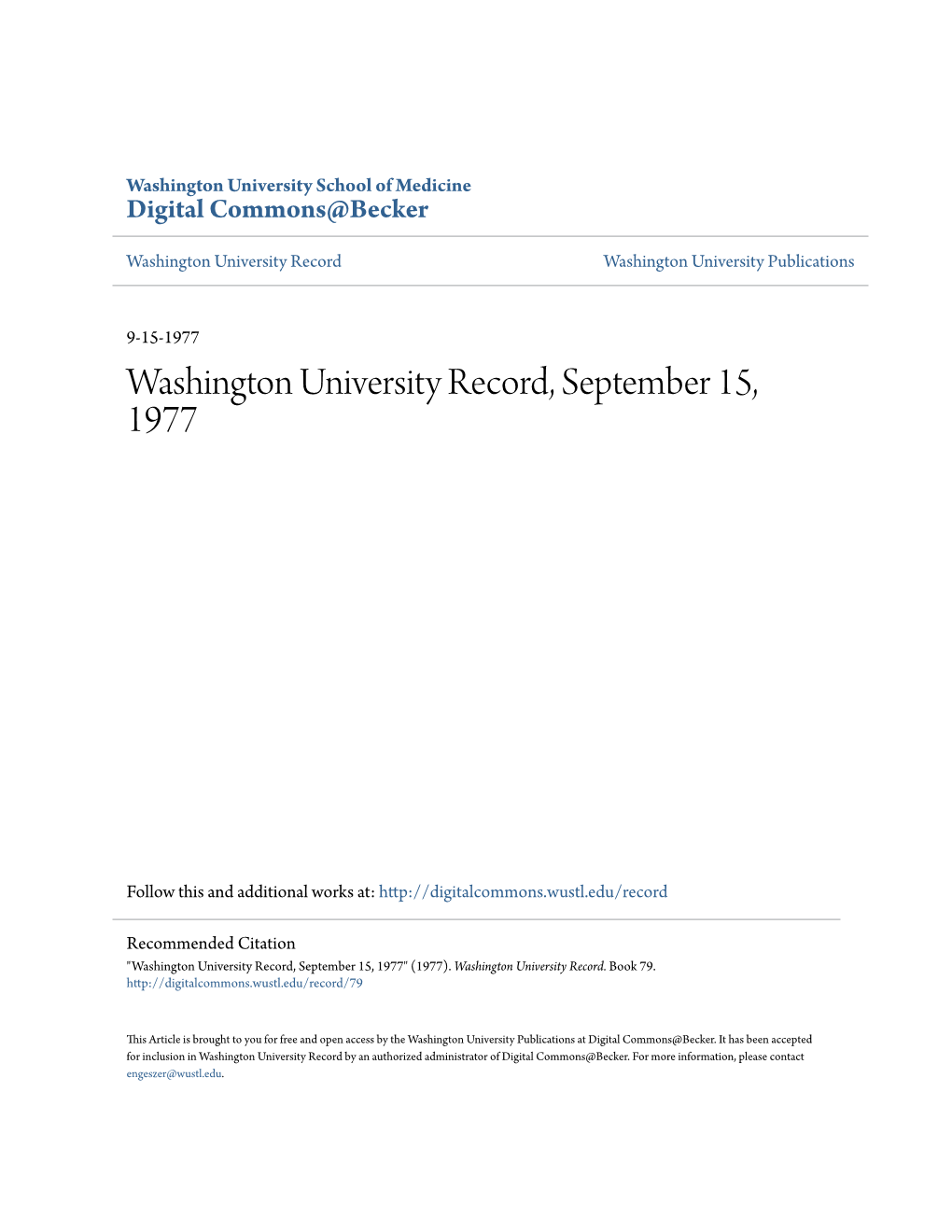 Washington University Record, September 15, 1977