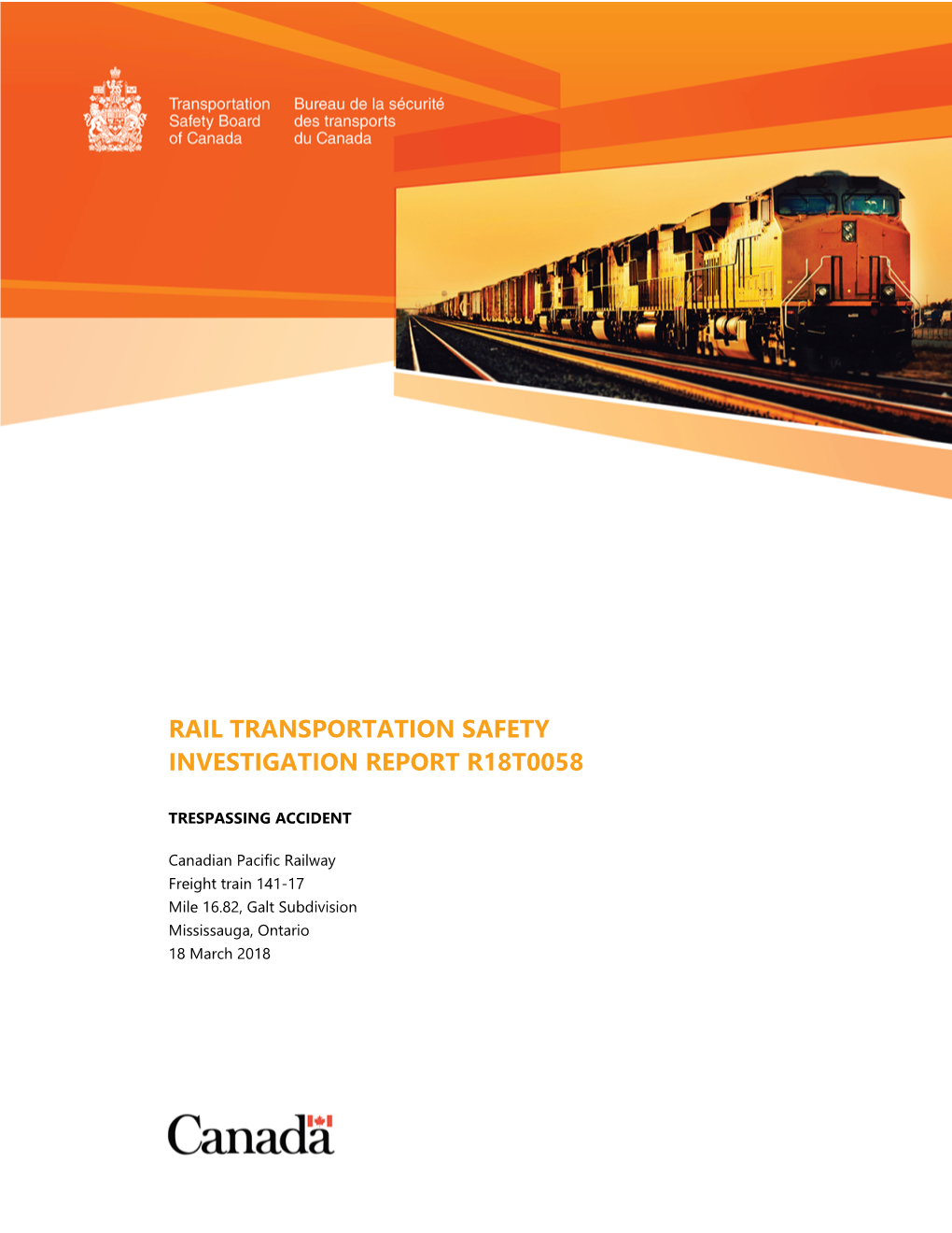 Rail Transportation Safety Investigation Report R18t0058