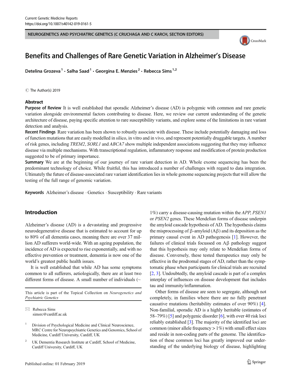 Benefits and Challenges of Rare Genetic Variation in Alzheimer's