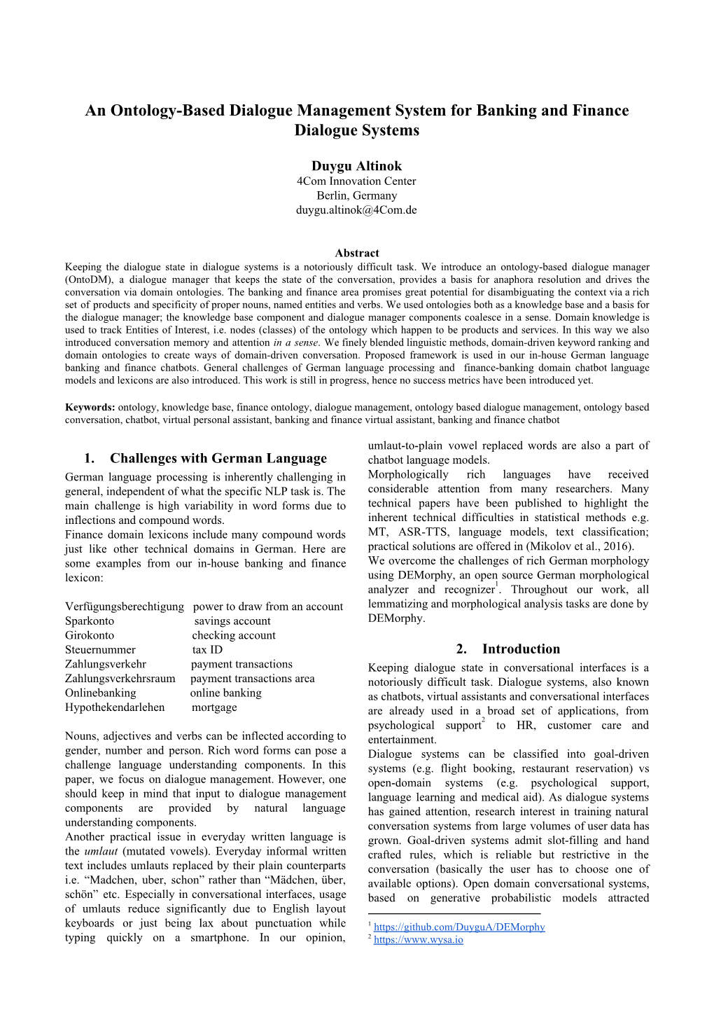 An Ontology-Based Dialogue Management System for Banking and Finance Dialogue Systems