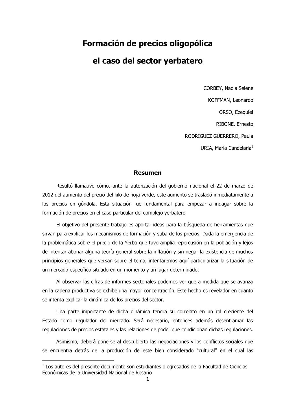 Formación De Precios Oligopólica El Caso Del Sector Yerbatero