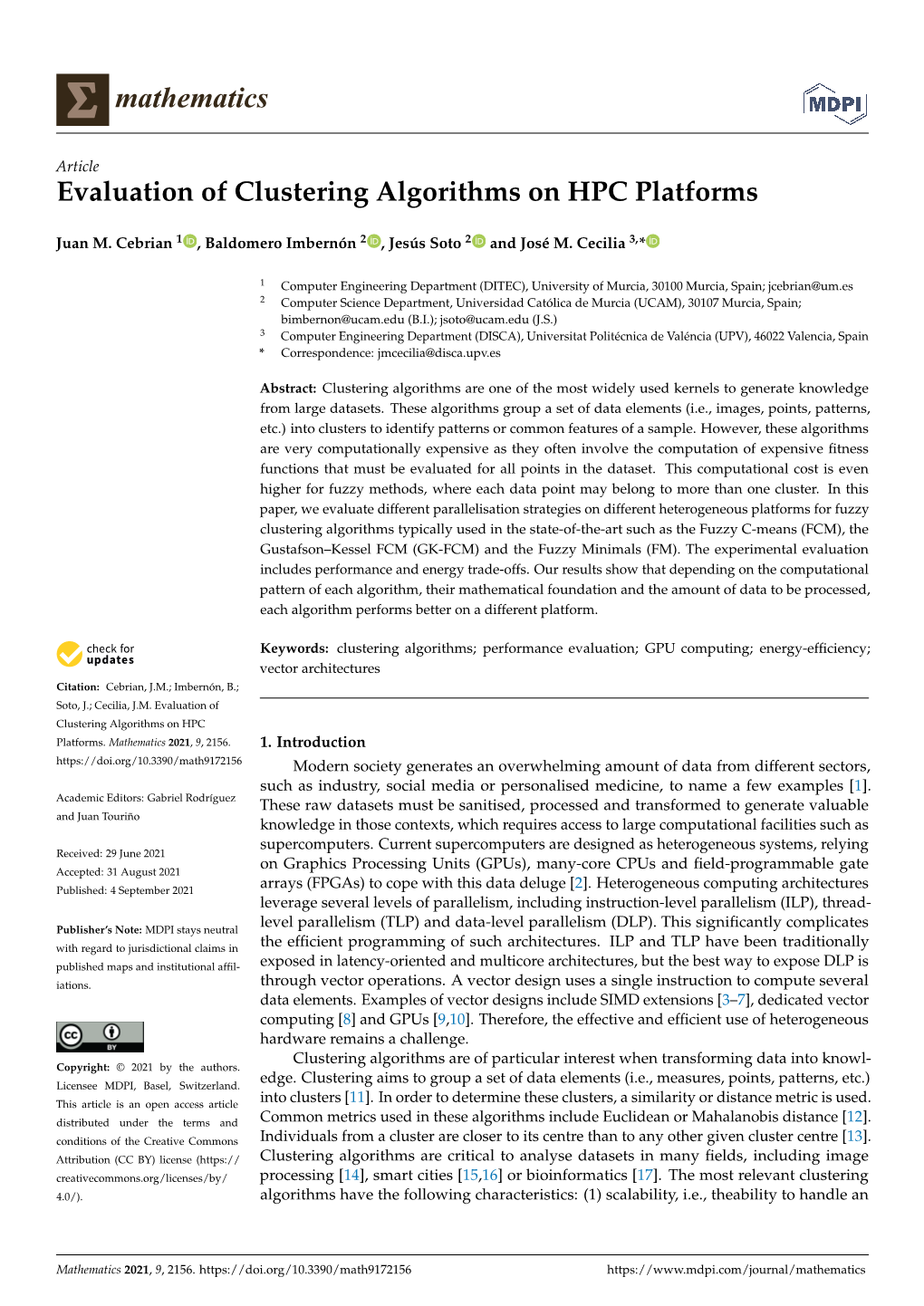 Evaluation of Clustering Algorithms on HPC Platforms